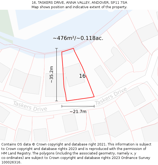 16, TASKERS DRIVE, ANNA VALLEY, ANDOVER, SP11 7SA: Plot and title map