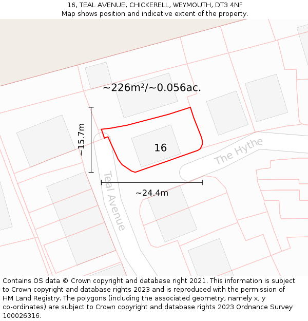 16, TEAL AVENUE, CHICKERELL, WEYMOUTH, DT3 4NF: Plot and title map