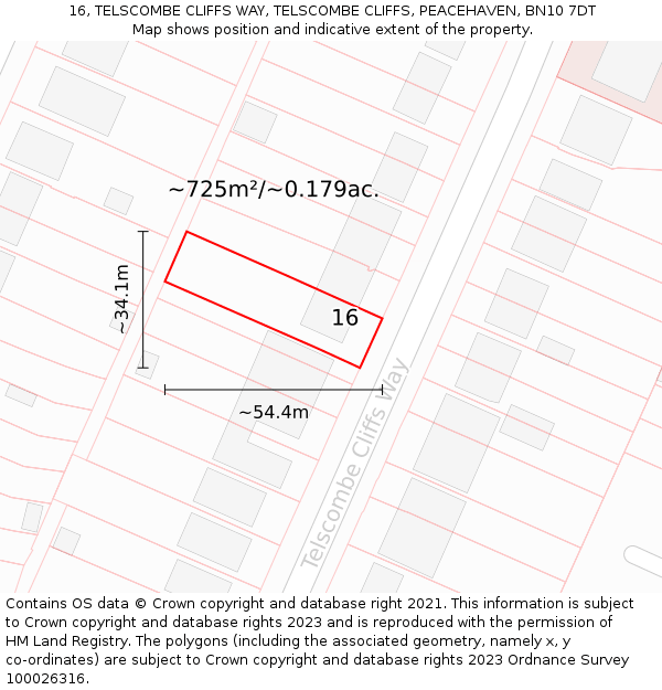 16, TELSCOMBE CLIFFS WAY, TELSCOMBE CLIFFS, PEACEHAVEN, BN10 7DT: Plot and title map