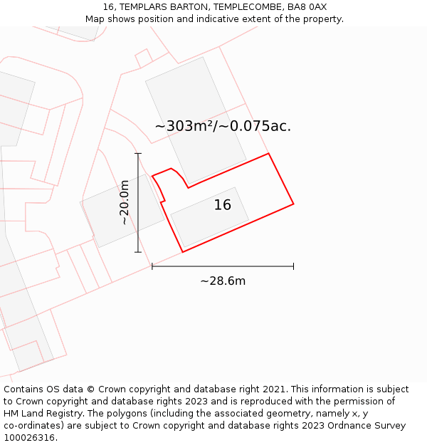 16, TEMPLARS BARTON, TEMPLECOMBE, BA8 0AX: Plot and title map