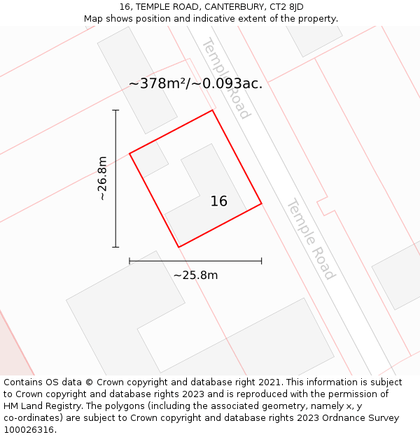 16, TEMPLE ROAD, CANTERBURY, CT2 8JD: Plot and title map