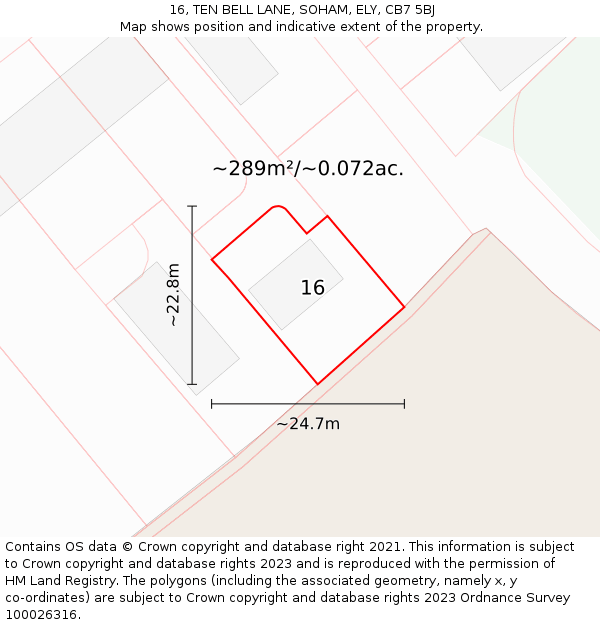 16, TEN BELL LANE, SOHAM, ELY, CB7 5BJ: Plot and title map