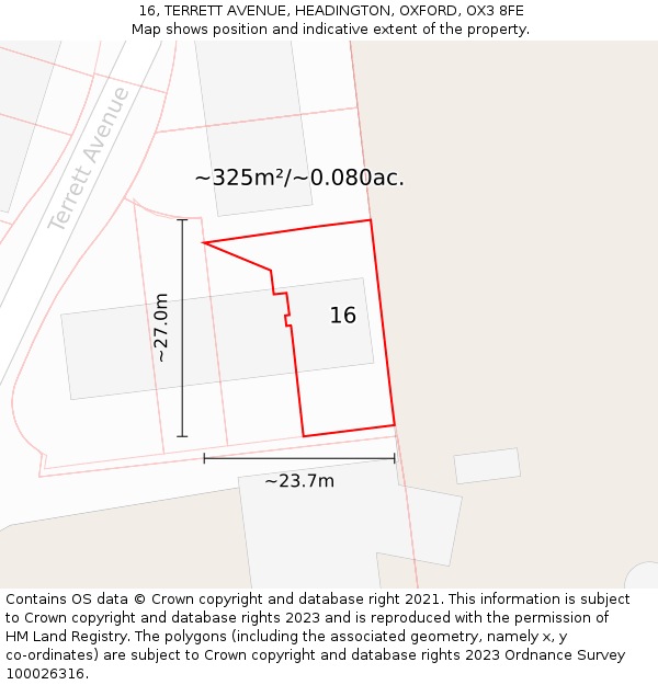 16, TERRETT AVENUE, HEADINGTON, OXFORD, OX3 8FE: Plot and title map