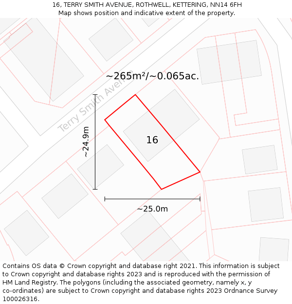 16, TERRY SMITH AVENUE, ROTHWELL, KETTERING, NN14 6FH: Plot and title map