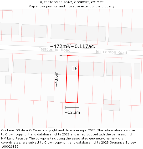 16, TESTCOMBE ROAD, GOSPORT, PO12 2EL: Plot and title map