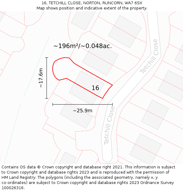 16, TETCHILL CLOSE, NORTON, RUNCORN, WA7 6SX: Plot and title map