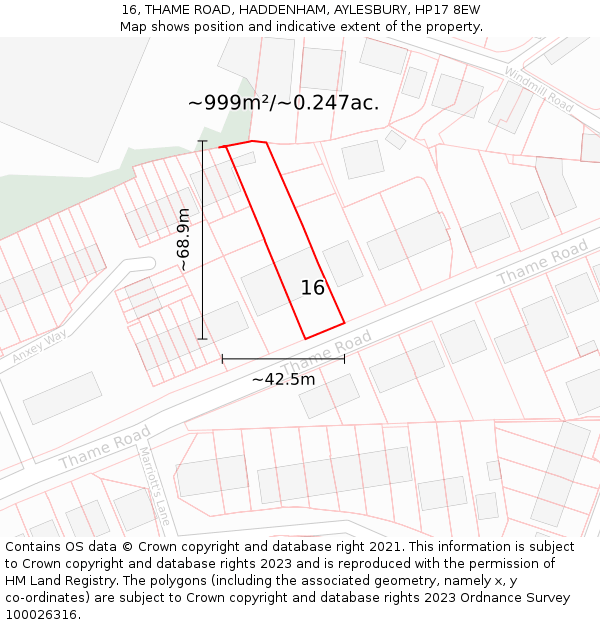 16, THAME ROAD, HADDENHAM, AYLESBURY, HP17 8EW: Plot and title map