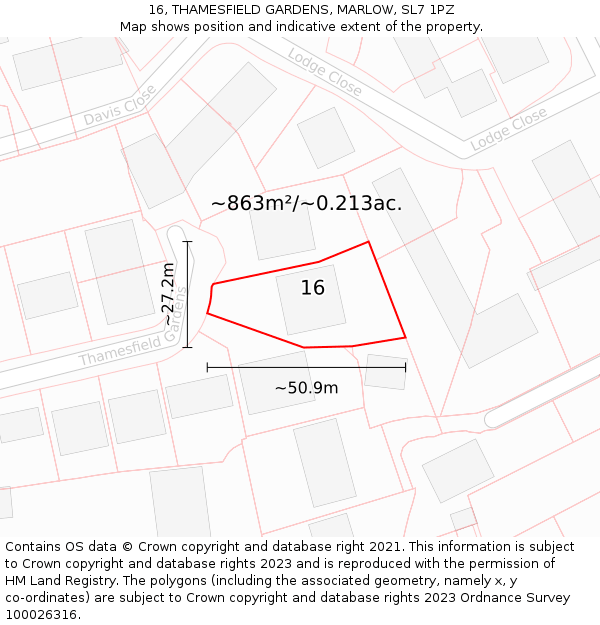 16, THAMESFIELD GARDENS, MARLOW, SL7 1PZ: Plot and title map