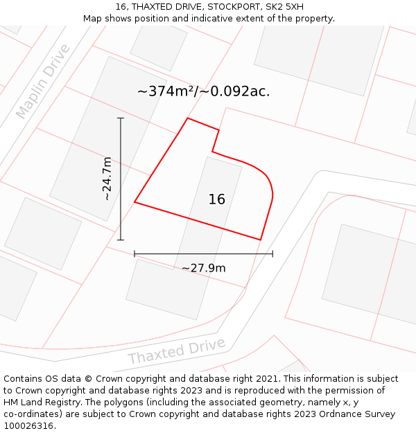 16, THAXTED DRIVE, STOCKPORT, SK2 5XH: Plot and title map