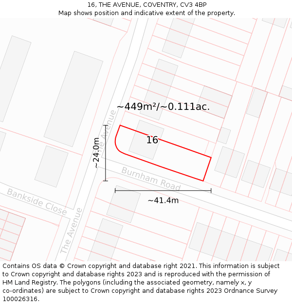 16, THE AVENUE, COVENTRY, CV3 4BP: Plot and title map