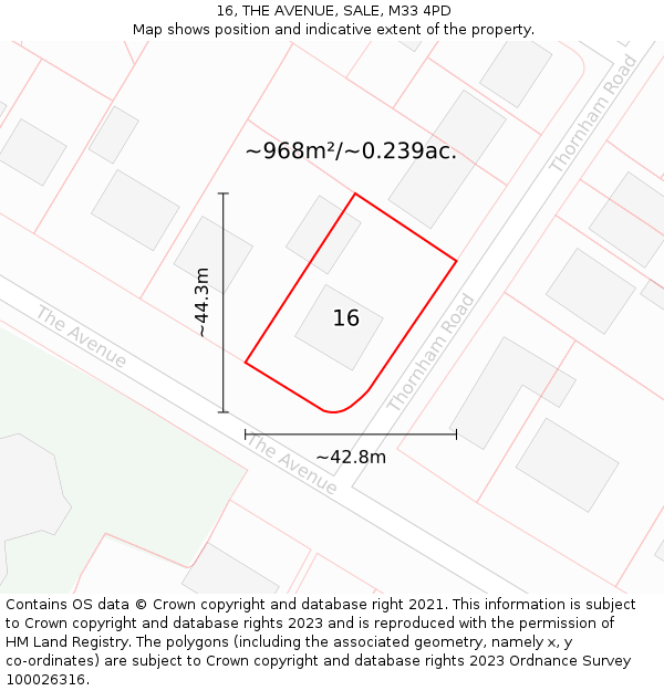 16, THE AVENUE, SALE, M33 4PD: Plot and title map