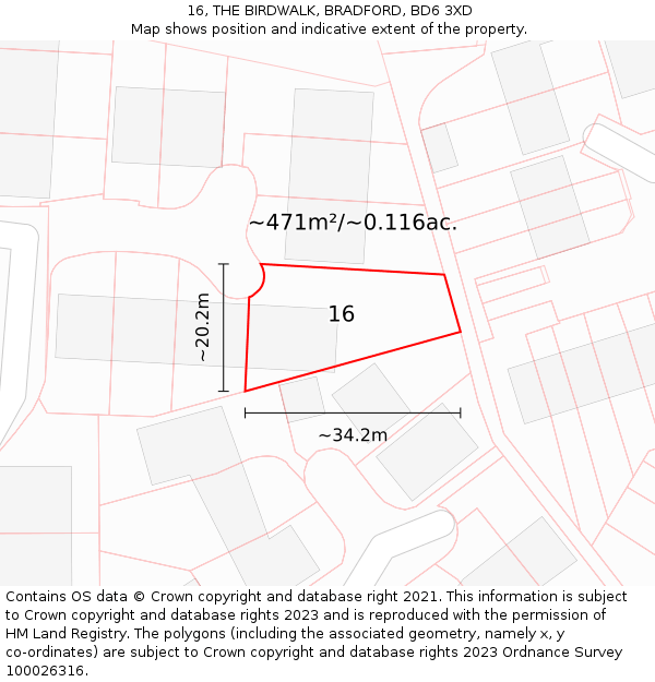 16, THE BIRDWALK, BRADFORD, BD6 3XD: Plot and title map