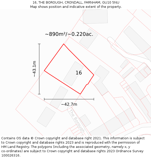 16, THE BOROUGH, CRONDALL, FARNHAM, GU10 5NU: Plot and title map