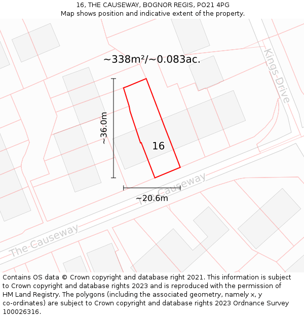 16, THE CAUSEWAY, BOGNOR REGIS, PO21 4PG: Plot and title map