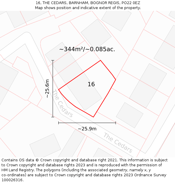 16, THE CEDARS, BARNHAM, BOGNOR REGIS, PO22 0EZ: Plot and title map