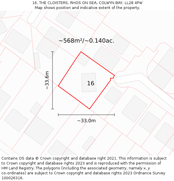 16, THE CLOISTERS, RHOS ON SEA, COLWYN BAY, LL28 4PW: Plot and title map