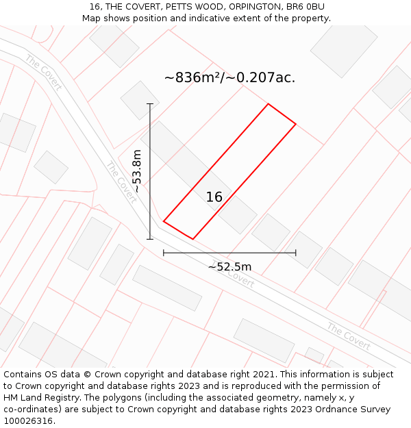 16, THE COVERT, PETTS WOOD, ORPINGTON, BR6 0BU: Plot and title map