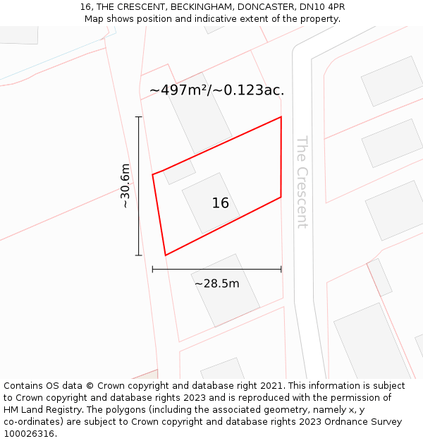 16, THE CRESCENT, BECKINGHAM, DONCASTER, DN10 4PR: Plot and title map