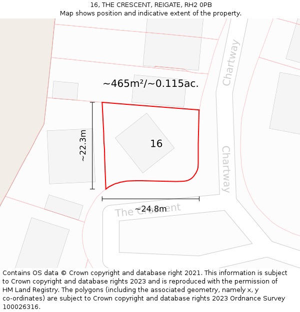 16, THE CRESCENT, REIGATE, RH2 0PB: Plot and title map