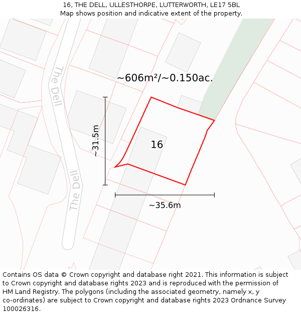 16, THE DELL, ULLESTHORPE, LUTTERWORTH, LE17 5BL: Plot and title map