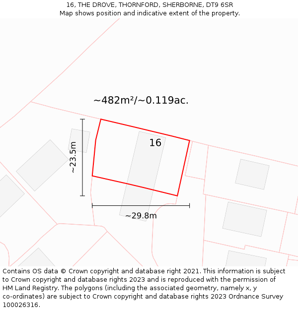 16, THE DROVE, THORNFORD, SHERBORNE, DT9 6SR: Plot and title map