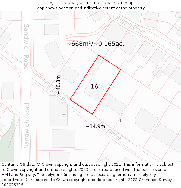 16, THE DROVE, WHITFIELD, DOVER, CT16 3JB: Plot and title map