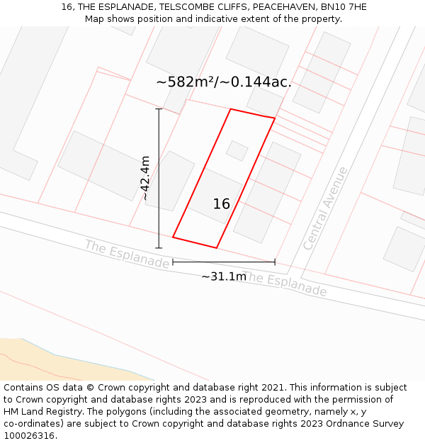 16, THE ESPLANADE, TELSCOMBE CLIFFS, PEACEHAVEN, BN10 7HE: Plot and title map