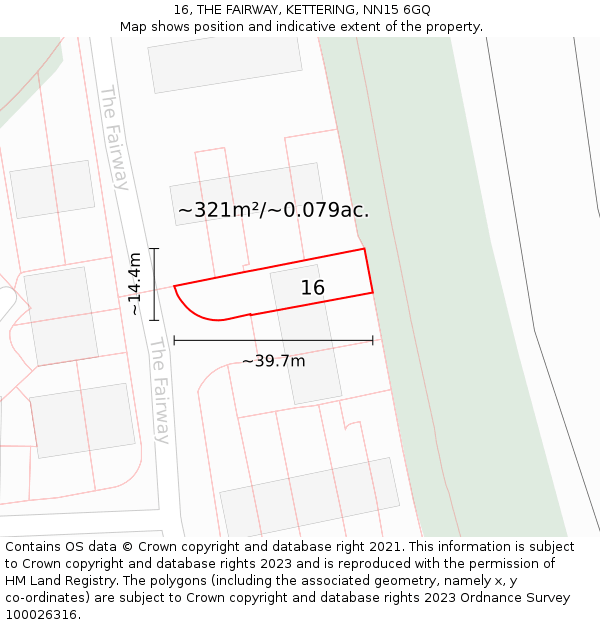 16, THE FAIRWAY, KETTERING, NN15 6GQ: Plot and title map