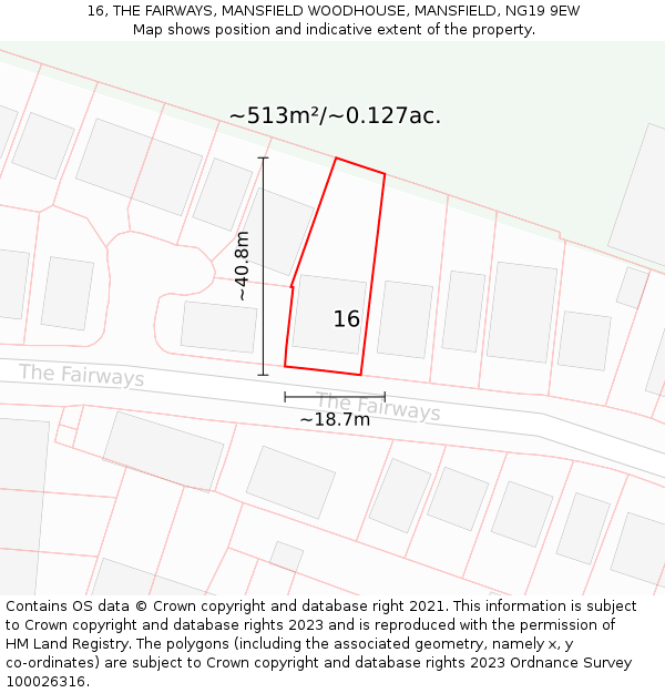 16, THE FAIRWAYS, MANSFIELD WOODHOUSE, MANSFIELD, NG19 9EW: Plot and title map