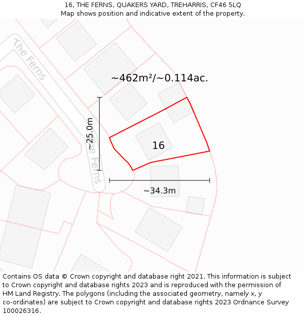 16, THE FERNS, QUAKERS YARD, TREHARRIS, CF46 5LQ: Plot and title map