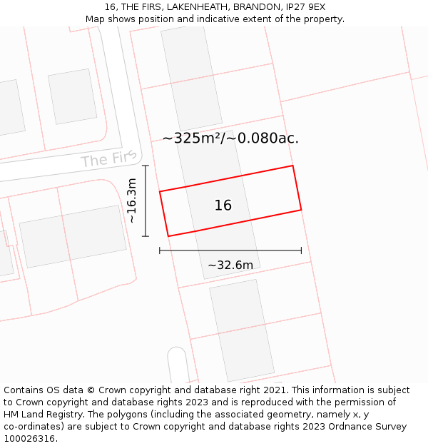 16, THE FIRS, LAKENHEATH, BRANDON, IP27 9EX: Plot and title map