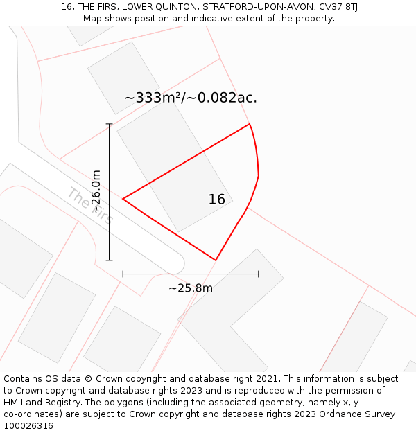16, THE FIRS, LOWER QUINTON, STRATFORD-UPON-AVON, CV37 8TJ: Plot and title map