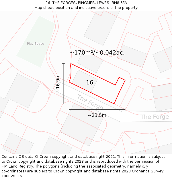 16, THE FORGES, RINGMER, LEWES, BN8 5FA: Plot and title map