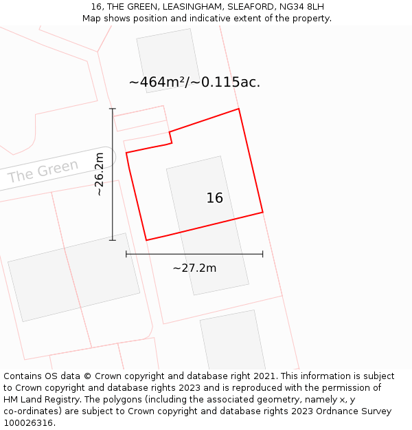 16, THE GREEN, LEASINGHAM, SLEAFORD, NG34 8LH: Plot and title map