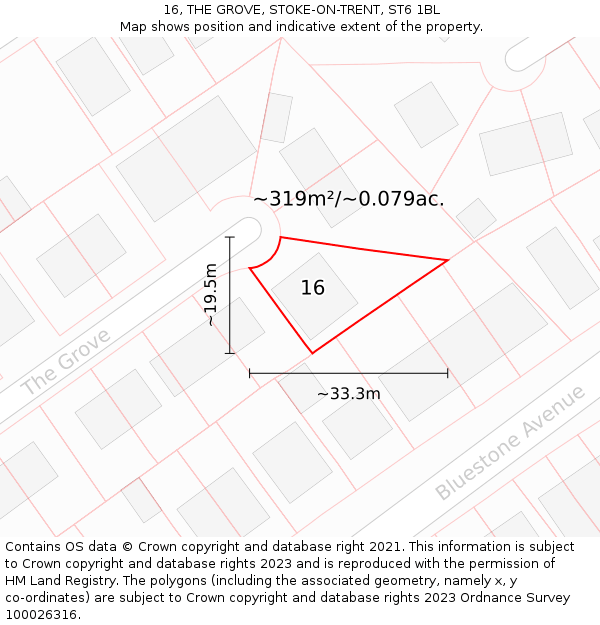 16, THE GROVE, STOKE-ON-TRENT, ST6 1BL: Plot and title map