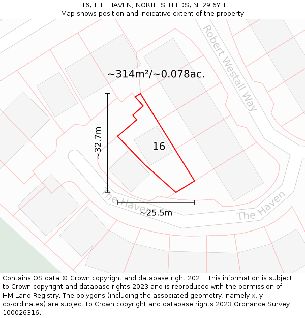 16, THE HAVEN, NORTH SHIELDS, NE29 6YH: Plot and title map