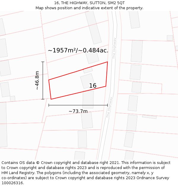 16, THE HIGHWAY, SUTTON, SM2 5QT: Plot and title map