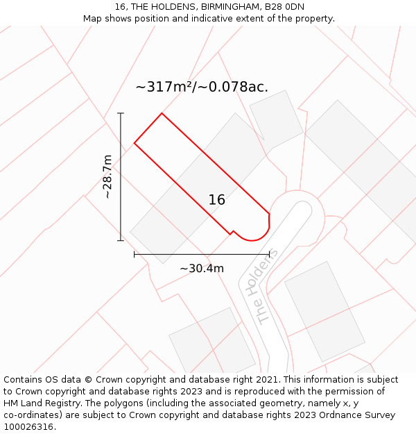 16, THE HOLDENS, BIRMINGHAM, B28 0DN: Plot and title map