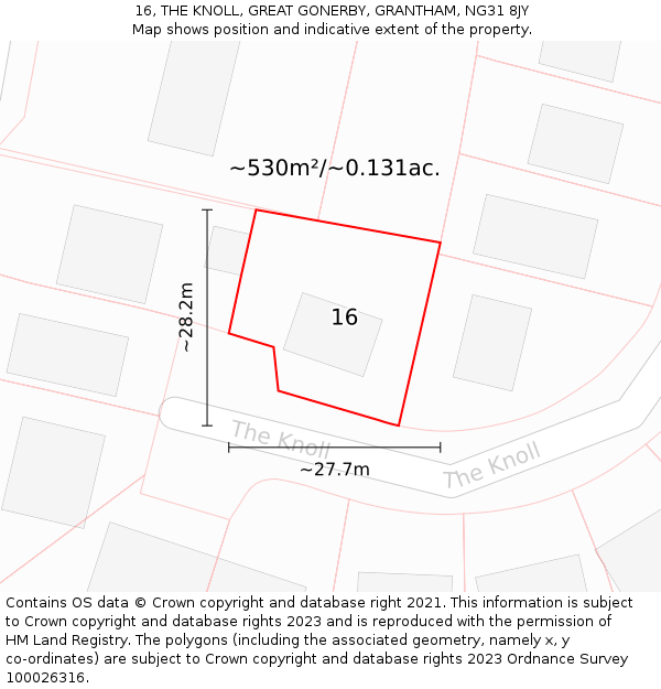 16, THE KNOLL, GREAT GONERBY, GRANTHAM, NG31 8JY: Plot and title map