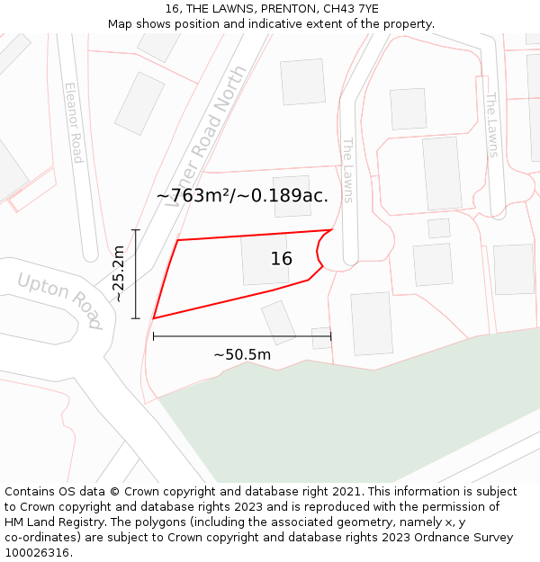 16, THE LAWNS, PRENTON, CH43 7YE: Plot and title map