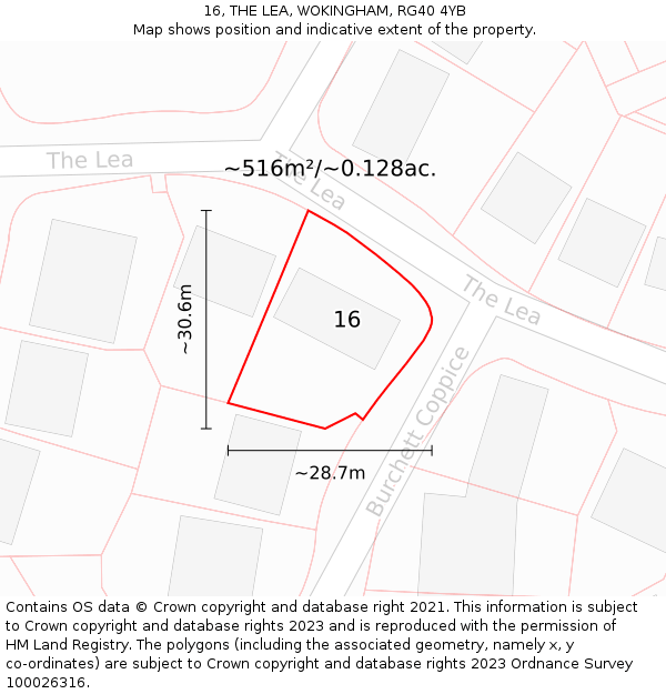 16, THE LEA, WOKINGHAM, RG40 4YB: Plot and title map