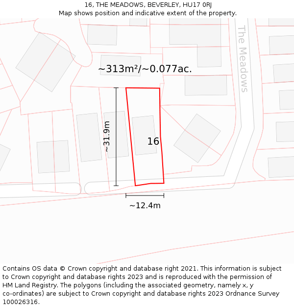 16, THE MEADOWS, BEVERLEY, HU17 0RJ: Plot and title map