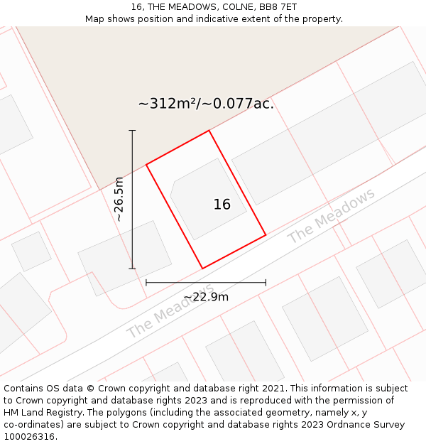 16, THE MEADOWS, COLNE, BB8 7ET: Plot and title map