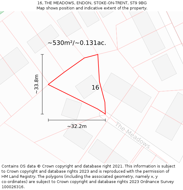 16, THE MEADOWS, ENDON, STOKE-ON-TRENT, ST9 9BG: Plot and title map