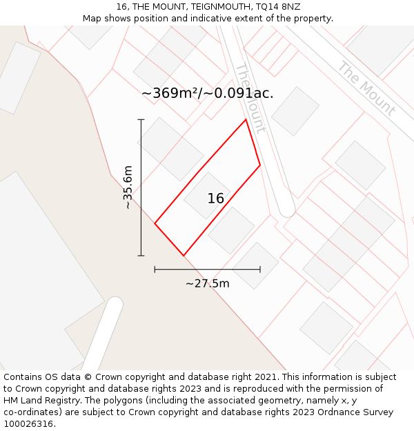 16, THE MOUNT, TEIGNMOUTH, TQ14 8NZ: Plot and title map