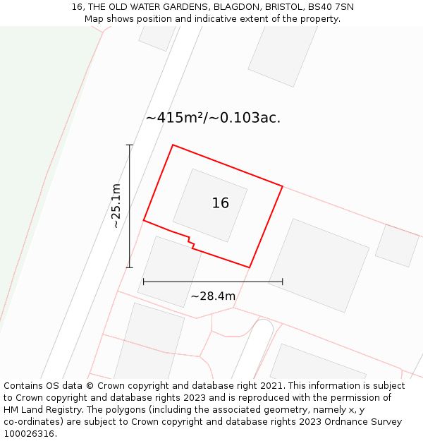 16, THE OLD WATER GARDENS, BLAGDON, BRISTOL, BS40 7SN: Plot and title map