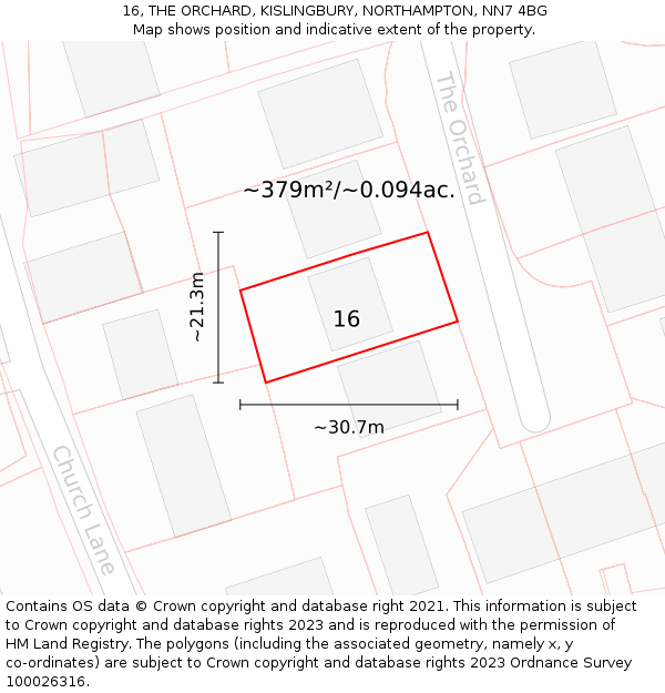 16, THE ORCHARD, KISLINGBURY, NORTHAMPTON, NN7 4BG: Plot and title map
