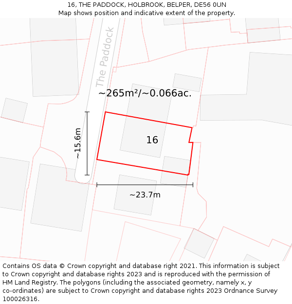 16, THE PADDOCK, HOLBROOK, BELPER, DE56 0UN: Plot and title map