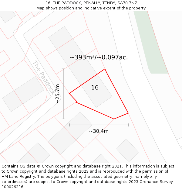 16, THE PADDOCK, PENALLY, TENBY, SA70 7NZ: Plot and title map
