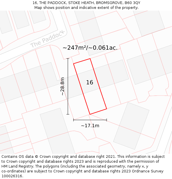 16, THE PADDOCK, STOKE HEATH, BROMSGROVE, B60 3QY: Plot and title map